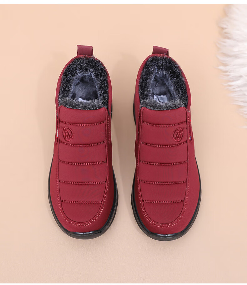 Anglerfish Old Beijing Cloth Shoes Winter Women's Middle-aged and Elderly Mom Fleece Thickened Warm Non-slip Cotton Shoes A8006 Red 36 12