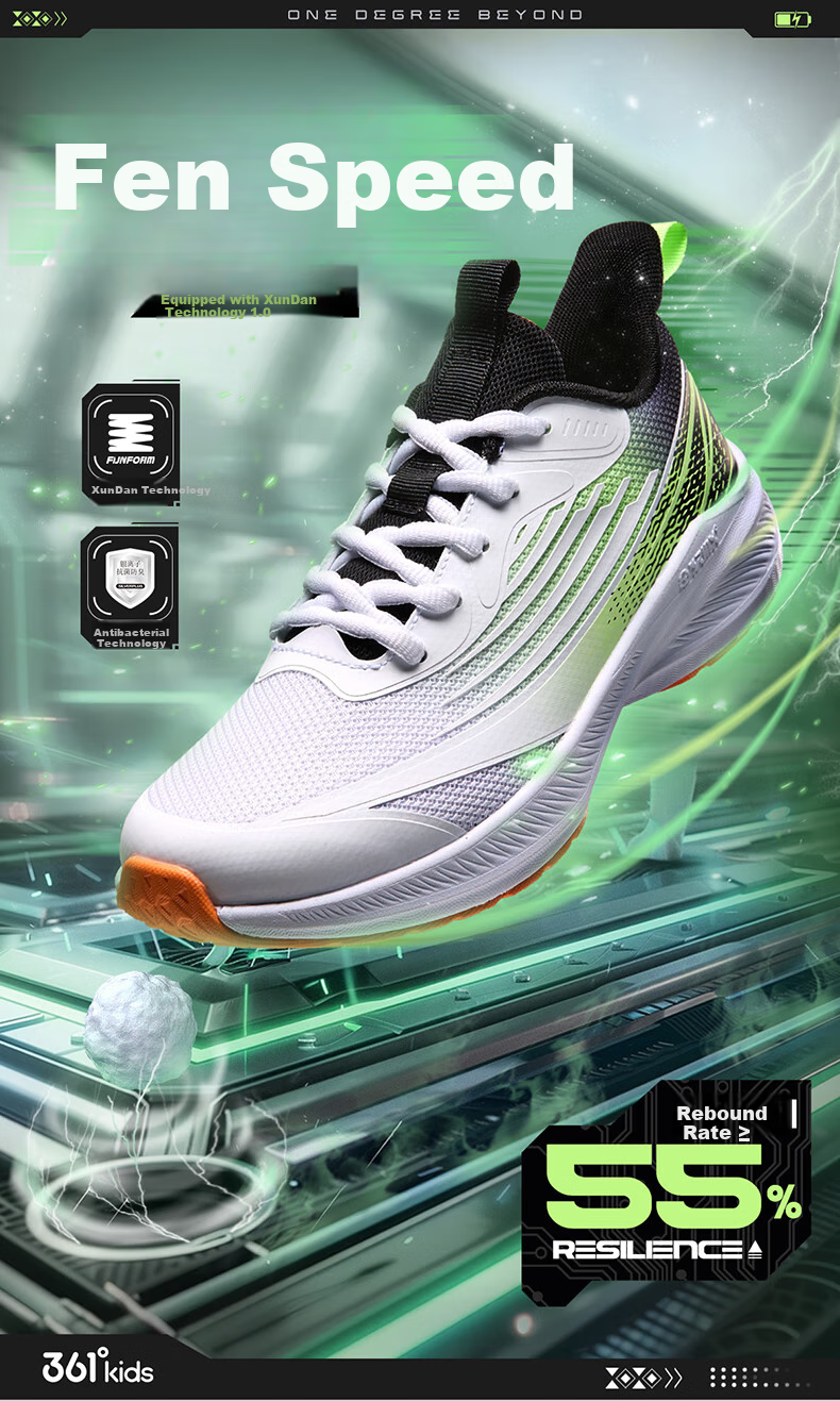361° Shansu 3.0 Children's Racing Running Shoes, Summer Youth Breathable Quick-Rebound Sports Exam Shoes, White, Size 37 1
