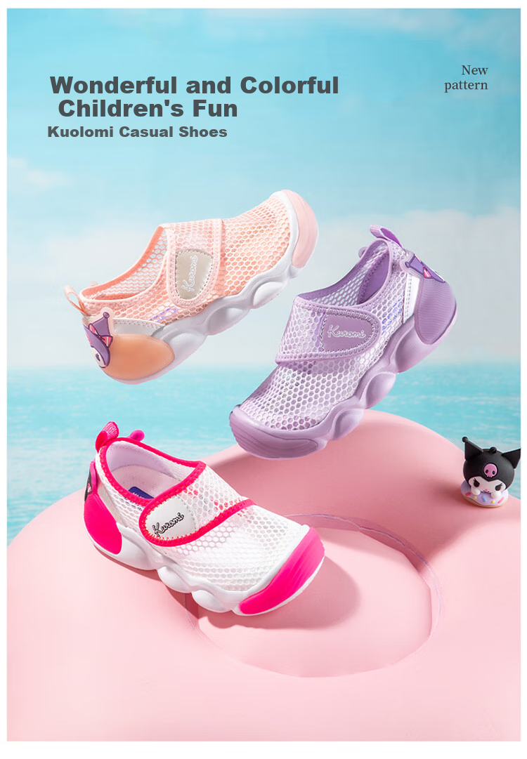 HELLOKITTY Girls' Sports Shoes, Summer Mesh Shoes, Kuromi Children's Soft-Soled Breathable Walking Shoes, 6807 Pink And White, Size 28 1
