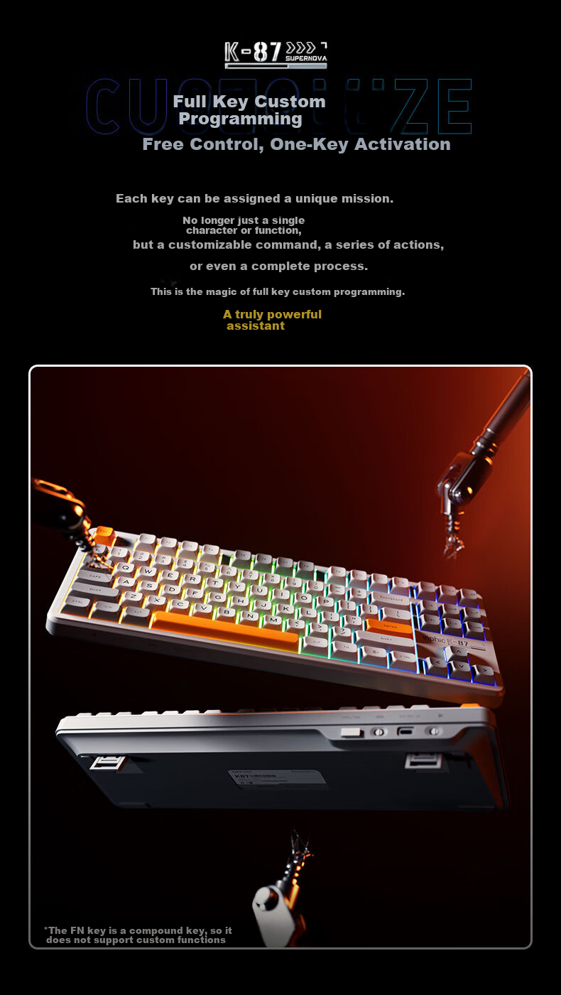 INPHIC K87PRO Wireless Mechanical Keyboard Wired 87-Key Bluetooth Tri-Mode Gasket Custom Full-Filled Side-Engraved HIFI Gaming Esports Office Silver 14