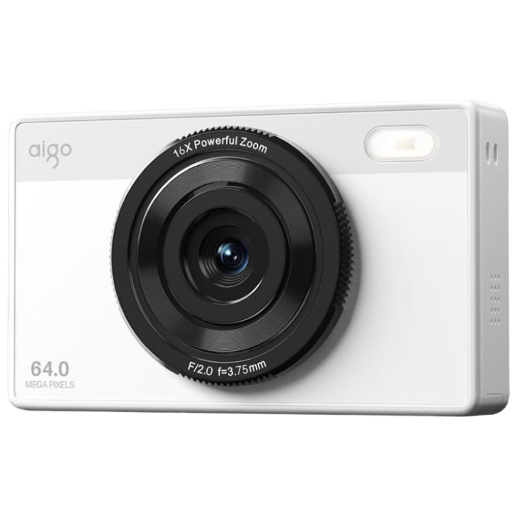 Aigo E6 Student Digital Camera for Women, Entry-Level High-Definition Retro Compact Point And Shoot Camera, HD Travel CCD Alternative, Front And Rear Dual Cameras with Selfie Function, 32GB White