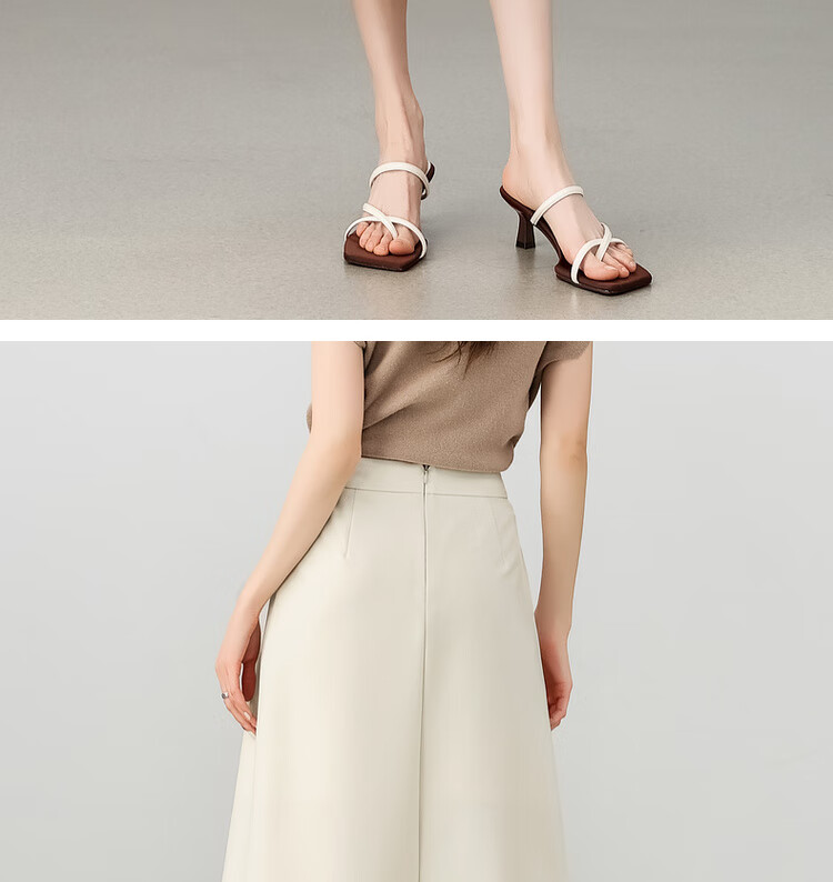 Sentubila Urban Commuter Skirt for Women, Summer Fashion A-Line High-Waisted Slimming Skirt, Apricot Color, XL Size 16