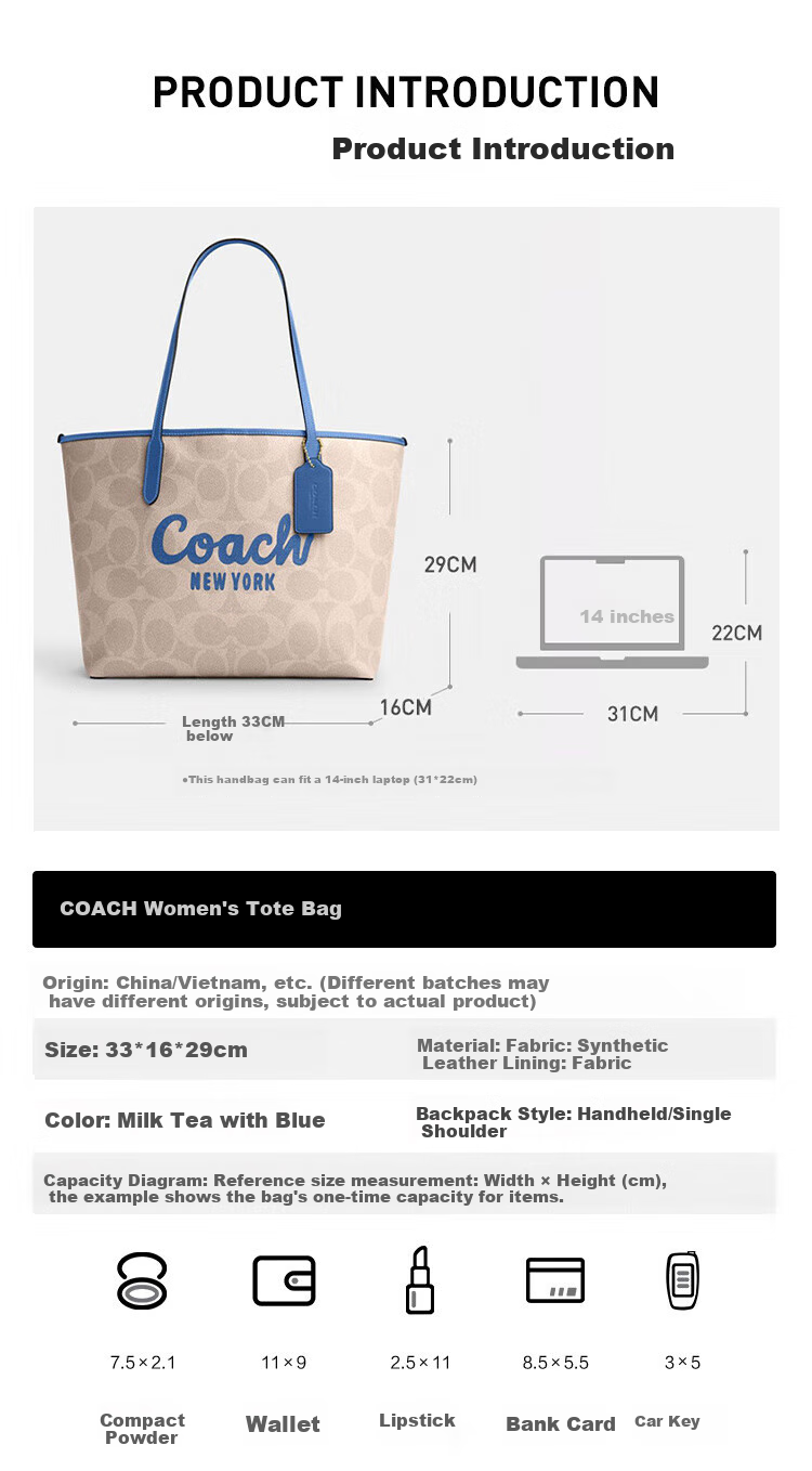 COACH [Brand Direct Supply], Women's CITY33 Shoulder Tote Bag, Dark Brown with White Accents, CY705, New Year Gift 2