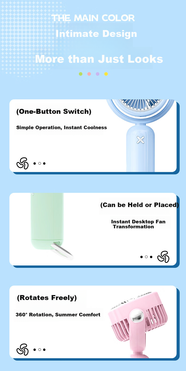 Siyicai Mini Handheld Fan, Compact USB Rechargeable Fan with Strong Airflow, Desktop Portable Stylish Small Fan, YS2506 Coral Pink 4