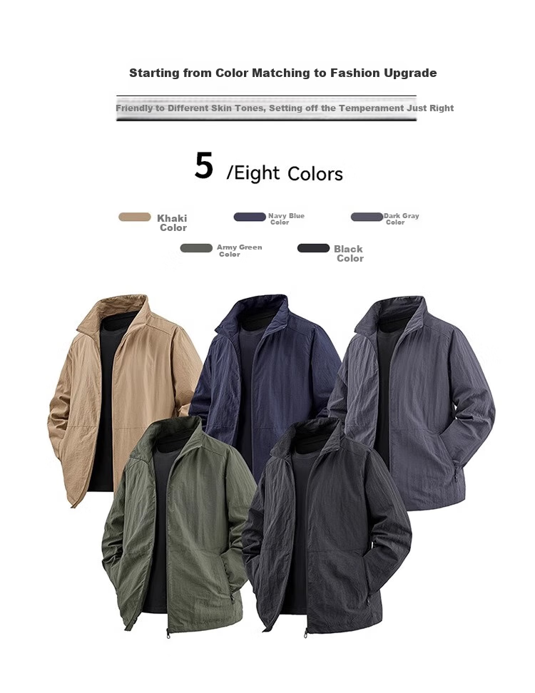 VANCAMEL Casual Jacket for Men, Autumn Outdoor Windproof And Waterproof Coat, Loose-Fitting Stand Collar Trendy Outerwear, Black, XL 2