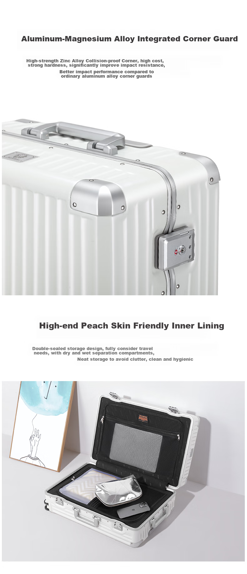 ROAMING Luggage Suitcase Large Capacity Stylish Travel Case for Men And Women with Password Lock And Leather Handle, 24-Inch Champagne Gu 15