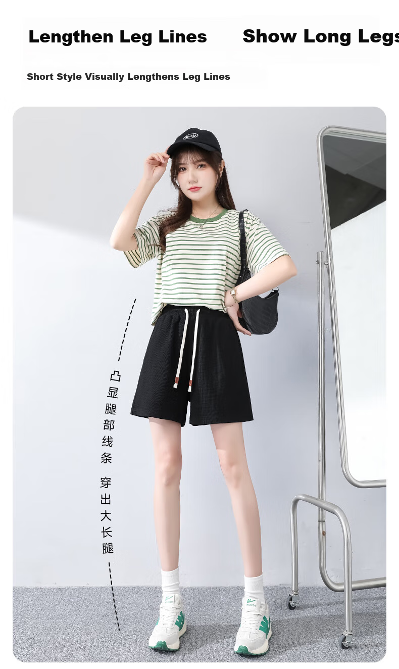 Warrior Waffle-Knit Shorts for Women, Summer 2026 Casual Style Versatile Fashionable Skin-Friendly Breathable Comfortable Commuter-Style Three-Quarter Pants 3