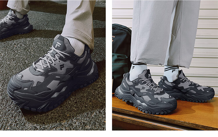 FILAFUSION Fila Trendy Brand [Zhang Hao Same Style] Hard Candy Men's Shoes Black Warrior Thick-soled Height-increasing Dad Sneakers Sports Shoes 6