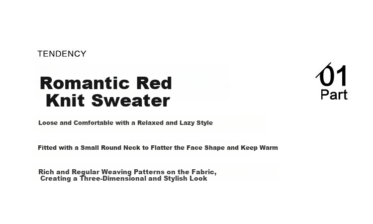 Dme [Romantic Red Knit Sweater], Spring And Autumn Round Neck Pullover Cable Knit Long-Sleeve Warm Sweater for Wome 5