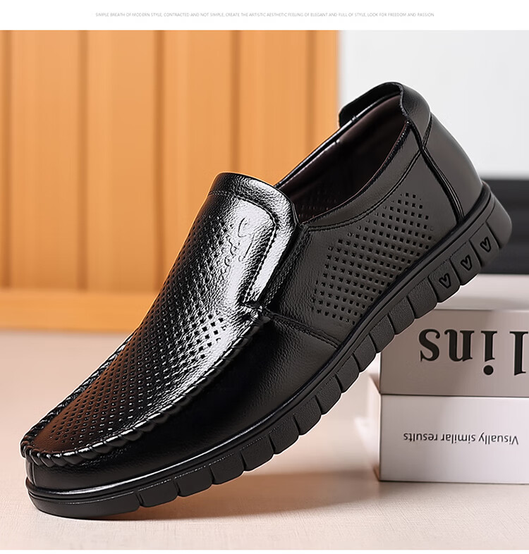 MEXICAN Business Casual First Layer Cowhide Men's Dress Shoes Hollow Breathable Slip-On Large Size Brown 39 15