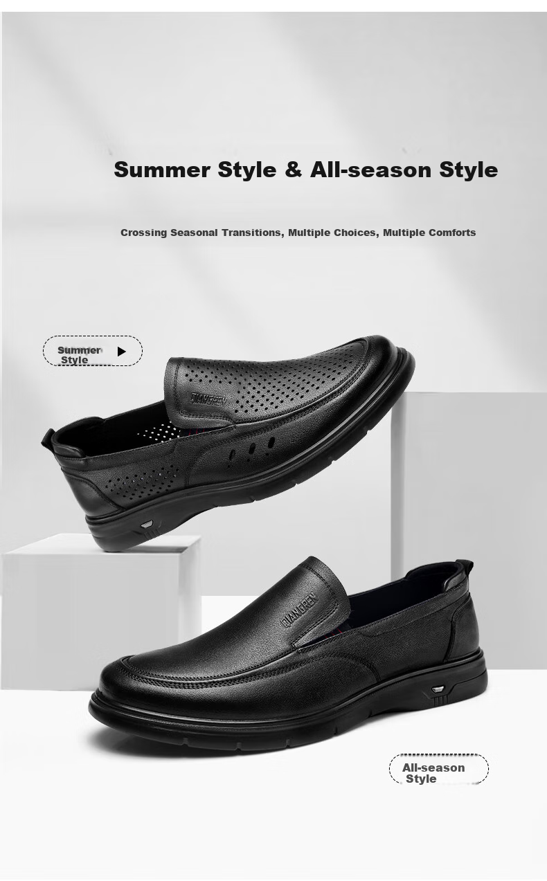 Qiangren Large Size Men's Shoes, Top-Grain Leather, Extra Large Size Leather Shoes, Slip-On Business Casual Shoes, JDA5128, Black, Size 48 5