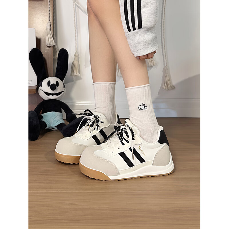 RENBEN Versatile German Training Shoes for Women, 2025 New Casual Shoes, Women's Sneakers, White Black Gray, Size 39 (Runs Small by Half Size)