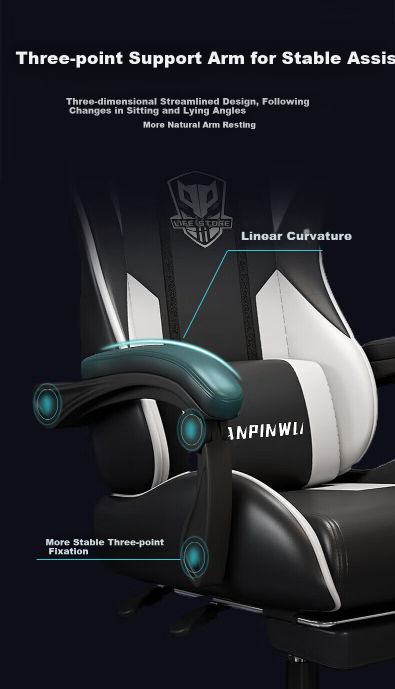 Quanpinwu Gaming Chair, Computer Chair for Men, Comfortable for Long Sitting, Office Chair, Reclining, Dormitory Ergonomic Chair, Height Adjustable, Gaming Seat 7