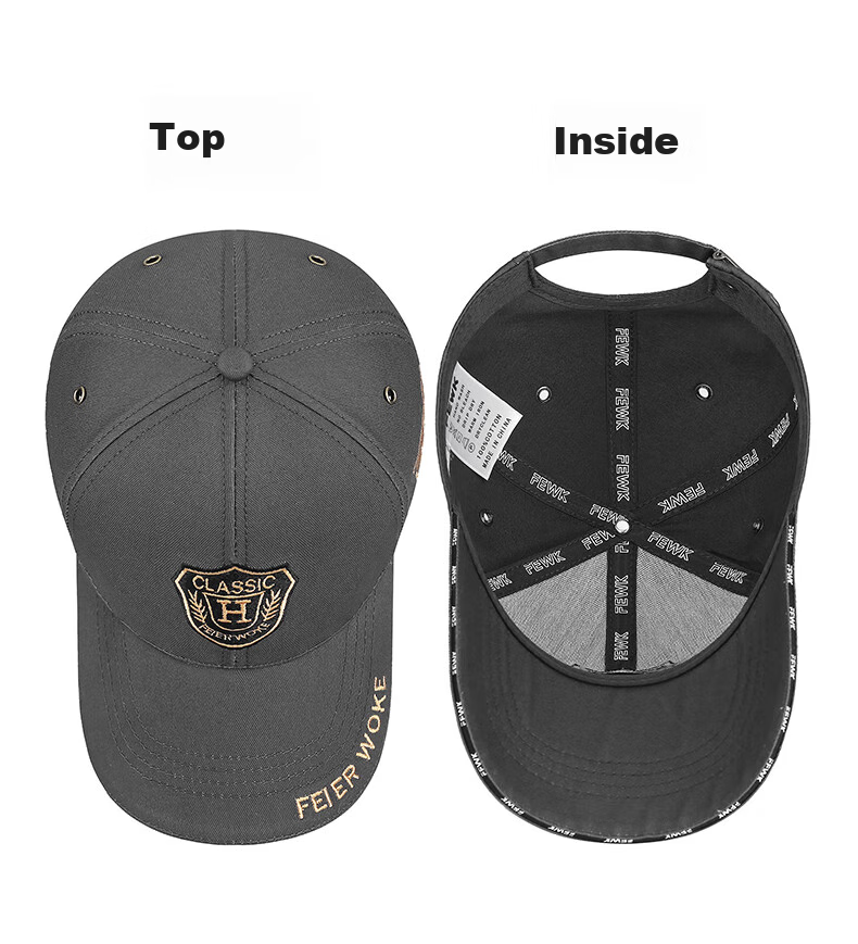 Jiancai Large Brim Hat for Men, Trendy Baseball Cap with Embroidery, Korean-Style Curved Brim, Face-Slimming Duck Tongue Cap for Couples, Unisex Hat 9