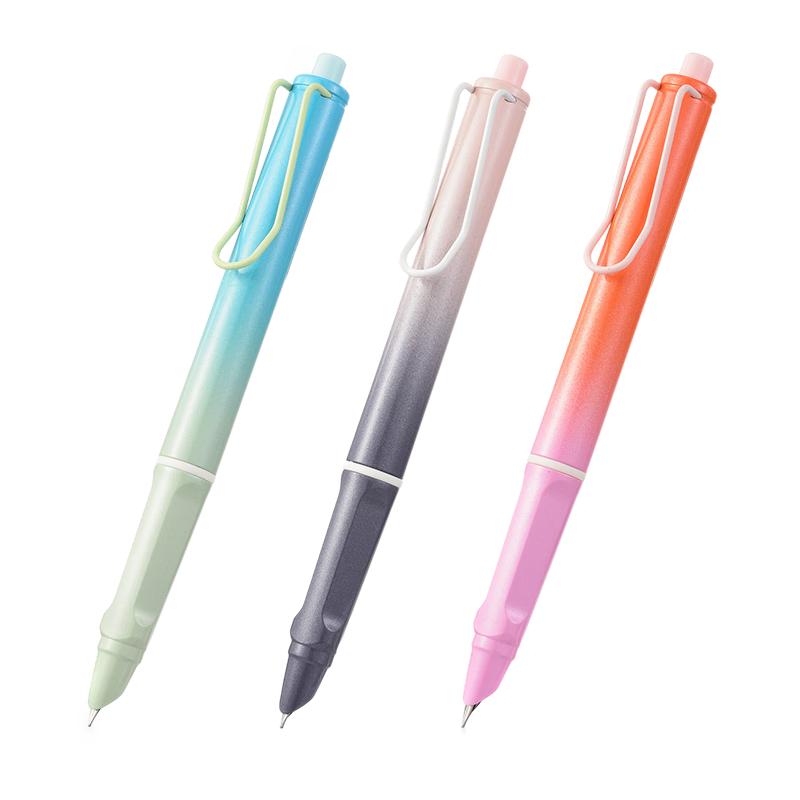 Luoshi [Exam Essential Gift] Retractable Fountain Pen with Erasable Thermal Paper, Ergonomic Grip, Gradient Color, for Primary School Students' Exams, Replaceable Ink Cartridge, Writing Practice Pen Gift, Dazzling Boys, 3 Pens/set
