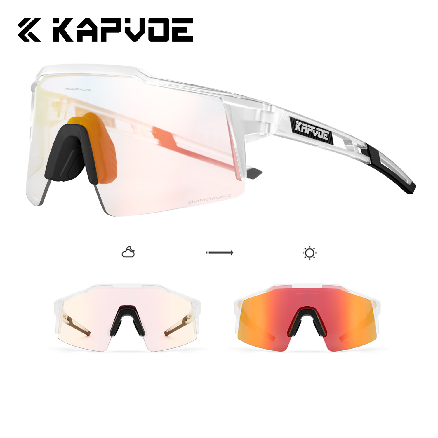 KAPVOE Radar Cycling Glasses, Professional Men's Mountain And Road Bike Sports Windproof Photochromic Goggles, Myopia-Friendly Cycling Glasses