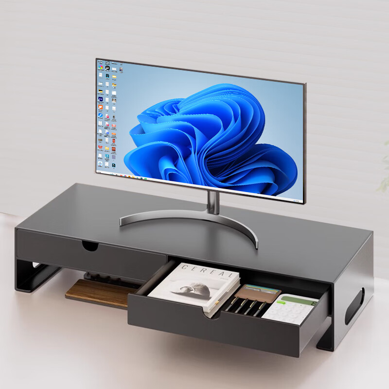 Zhuobo Monitor Riser with Drawer Computer Stand Desktop Organizer Storage Box CJ08 Black Metal 40cm