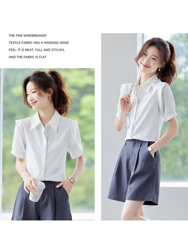 Jeanswest Women's Short Sleeve Shirt Summer College Style Slim Fit Formal Versatile Elegant White S 15