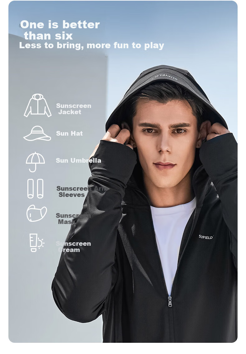 SUPIELD Full-Spectrum Sun Protection Jacket for Men, Summer Outdoor Lightweight Breathable Cool-Feeling Sun Protection Coat, Quiet Black, Size L 6