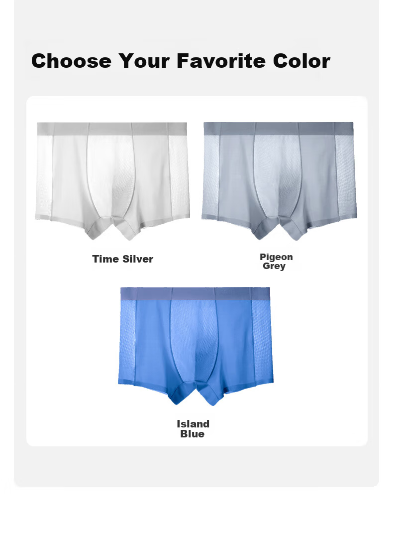 Qisefang Men's Underwear, Antibacterial Spring And Summer Cool Breathable Boxer Briefs, Four-Corner Shorts for Men, 3-Pack Large Size Ice Silk Underpants 8