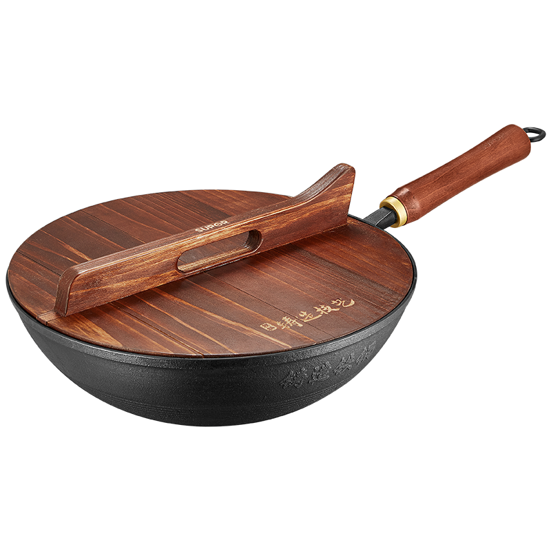 SUPOR Non-Coated Wok, Traditional Iron Pan for Home Use, Rust-Resistant Cooking Pan, 32cm, Compatible with Open Flame And Induction Cooktops, EC32AZT01