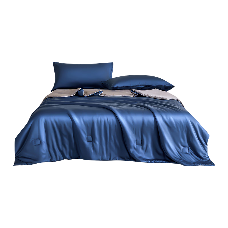 HLA Class A Ice Silk Quilt, Soybean Fiber Summer Cool Quilt, Pillowcase, Bed Sheet, 200*230cm Summer Quilt Set of Four Pieces, Meteor Blue