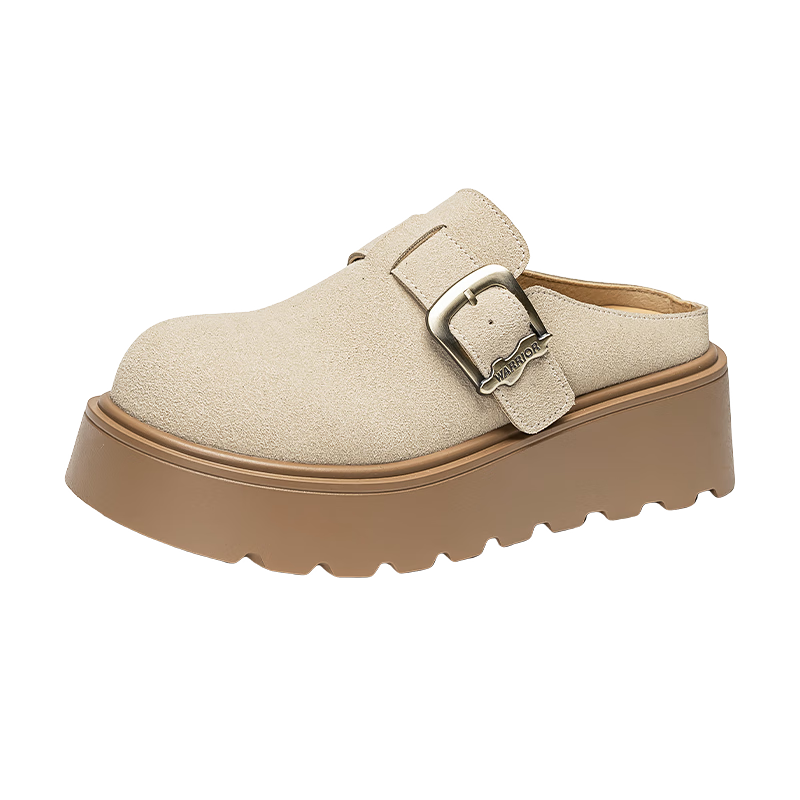 Huili Women's Shoes, Autumn And Winter Fashion Versatile Birkenstock Sandals, Thick-Soled Heightening Comfortable Non-Slip Casual Closed-Toe Slippers, Khaki, Size 38