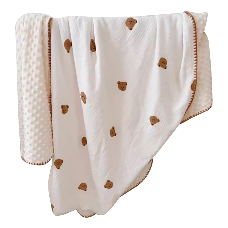 MUJI A-Class Baby-Grade 100% Cotton Crinkled Gauze Dot Velvet Blanket Children's Comfort Nap Throw 150*210cm Bear Head