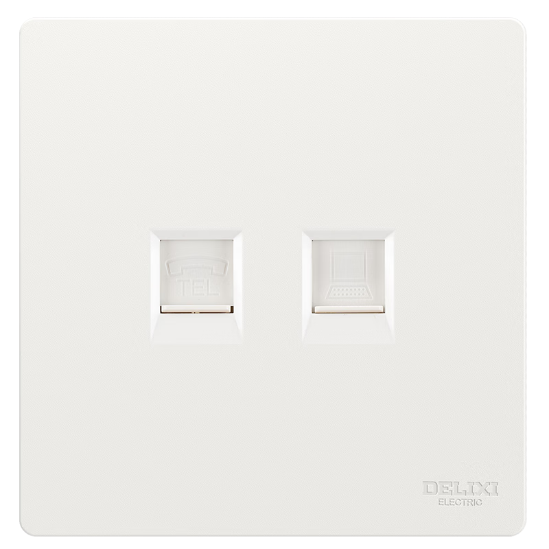 DELIXI Switch Socket CD806 Matte Frosted Cream Style Large Panel Telephone Computer Socket Han Jade White