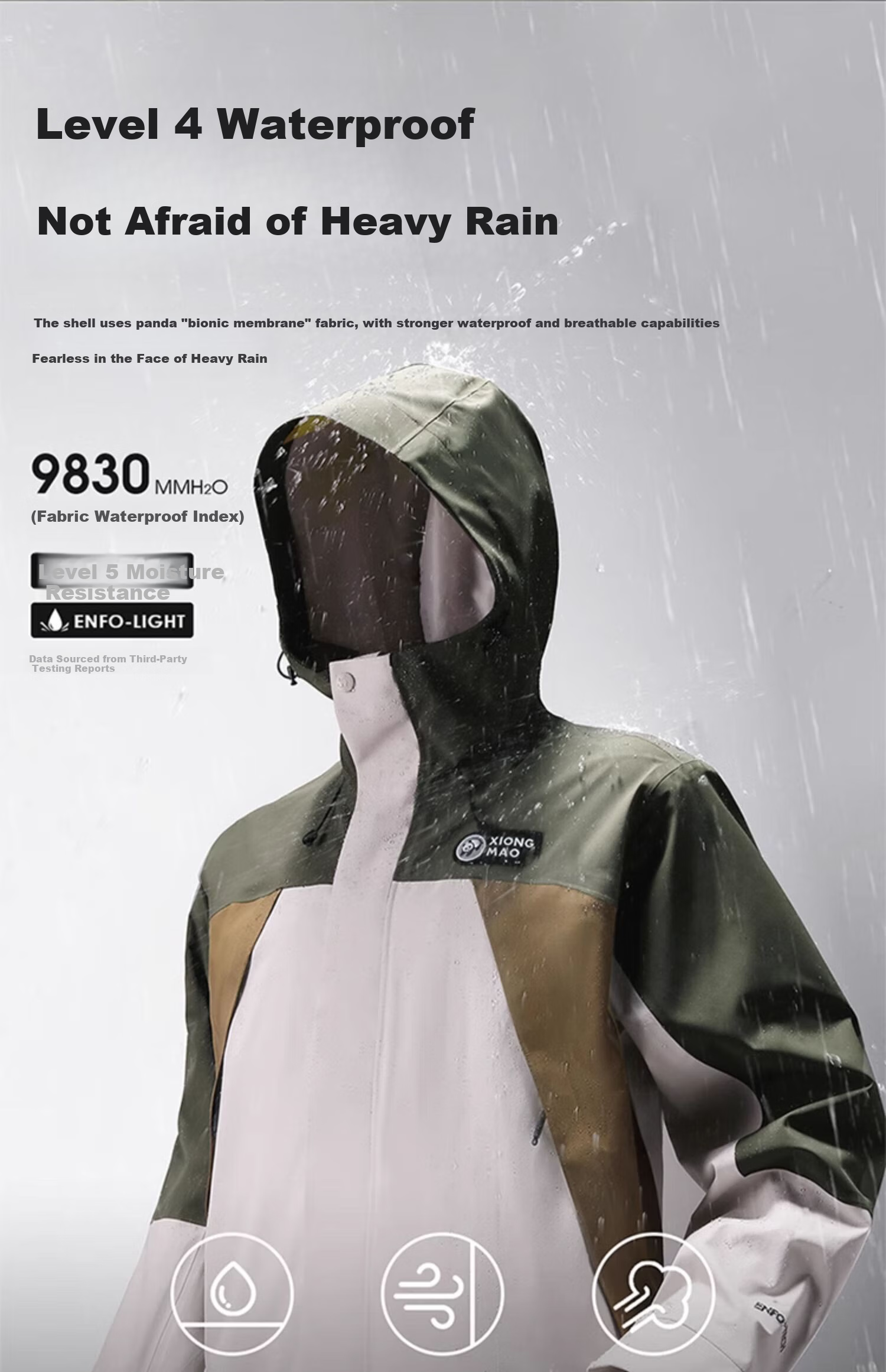 CAMEL Outdoor Single-Layer Unisex Waterproof Hardshell Jacket with Color Block Design [Panda Series] A34BATR018 8