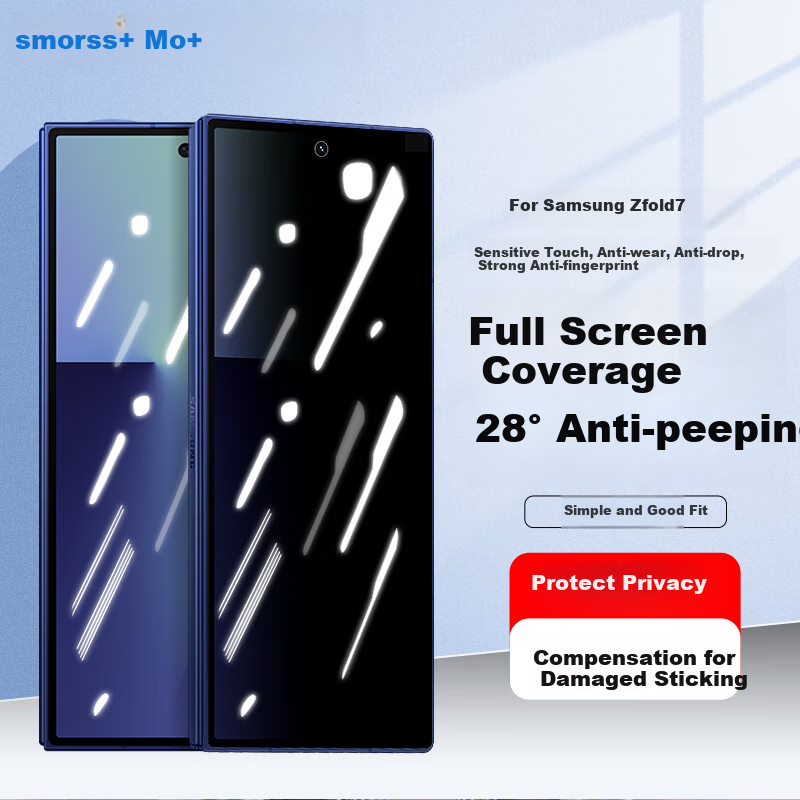 Защитное стекло Smorss для Samsung Galaxy Z Fold 7, антишпионское, закаленное, 28°, против царапин, без белых краев
