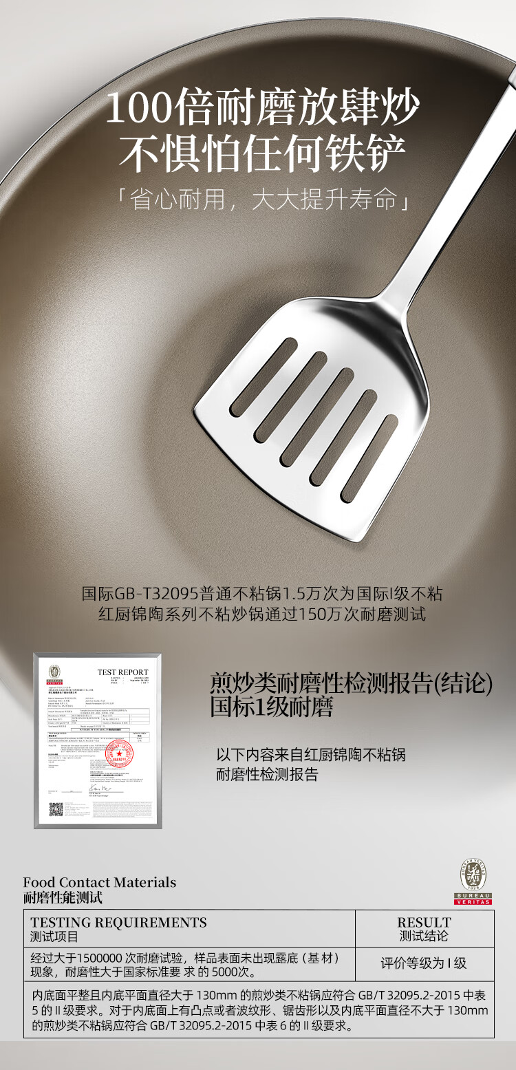 REDCHEF Titanium Ceramic Non-Stick Flat-Bottom Stir-Fry Pan, Frying Pan, Compatible with Gas And Induction Cooktops, Smokeless, 30cm 16