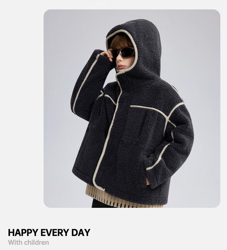 ASK JUNIOR Kids Plush Jacket 2025 Winter Hooded Windproof Coat Boys Casual Loose Fleece 21