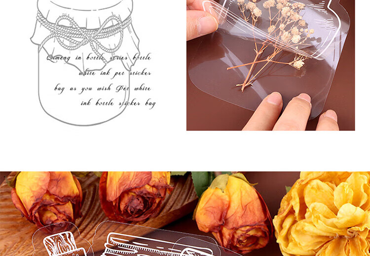 E-Mugu Transparent Dried Flower Bookmarks 20 Sheets Birthday Gift DIY Craft Kit Specimens PVC Laminated Plant Leaves Pressed Petals Glass Wood Frame Tools Hand-Painted 11
