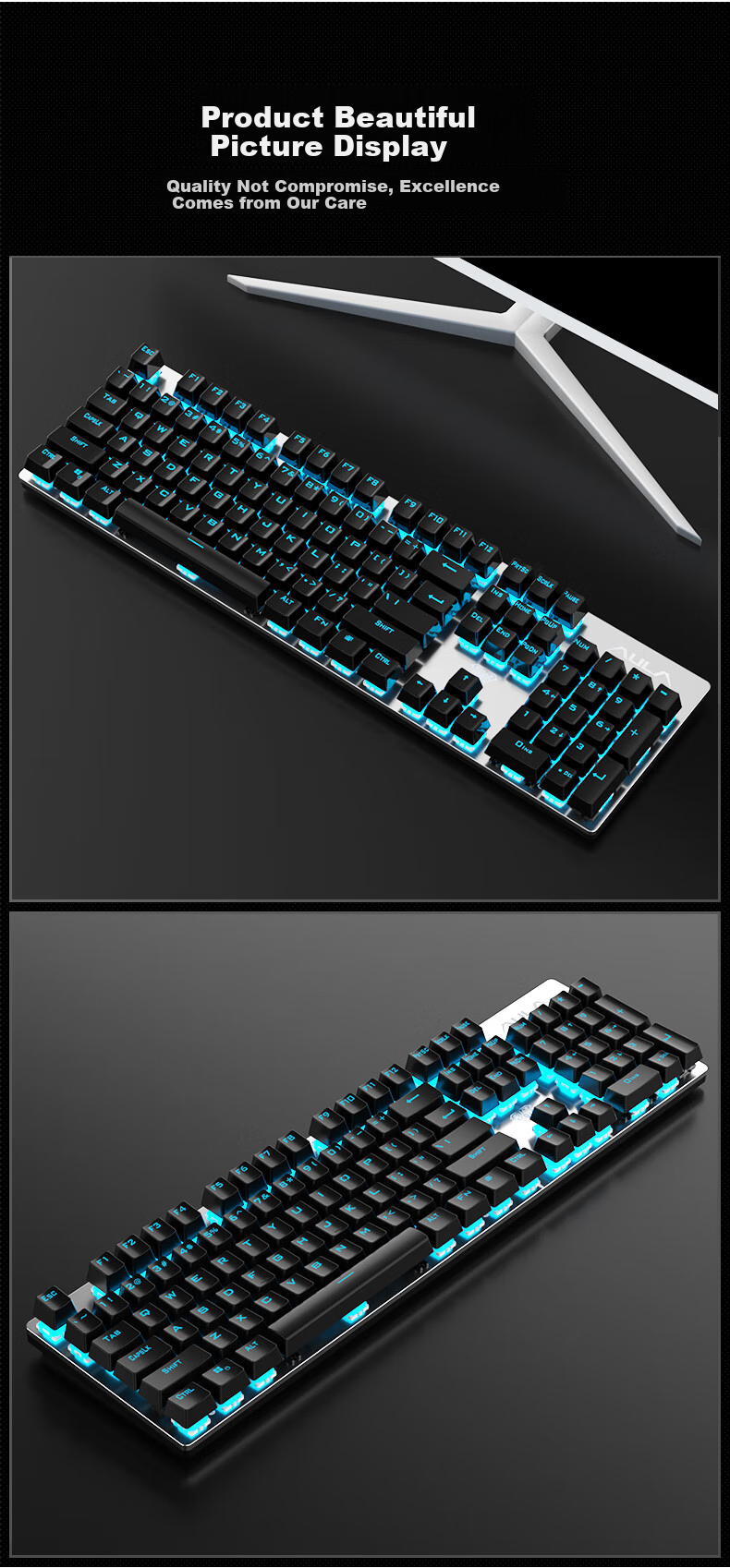 AULA S500 Mechanical Keyboard Wired Backlit Full-Size 104-Key Gaming E-Sports Computer Multimedia Office PUBG Full Anti-Ghosting Retro Three-Color Scheme Ice Blue Light Green Switches 13