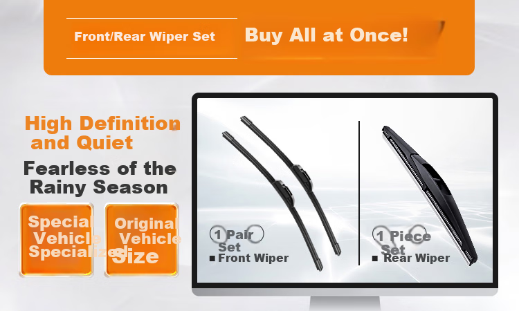 Ouji Front And Rear Windshield Boneless Wiper Blades/wipers/wiper Strips for Geely Yuanjing X3 [2017 Model], Front And Rear Wiper Set, Original Factory Size A-Grade Rubber Strips 2
