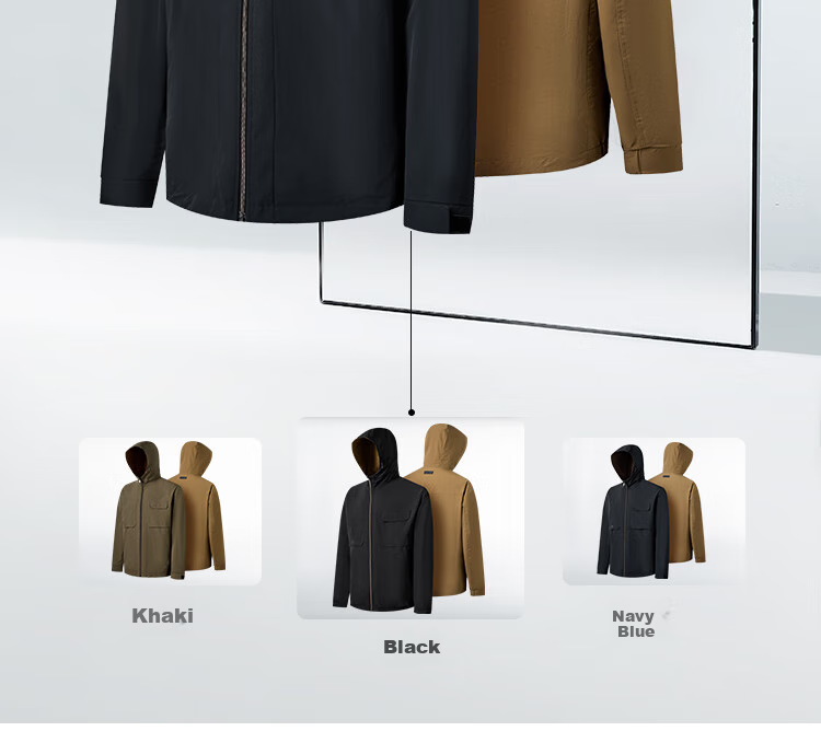 FIRS Double-Sided Hooded Jacket for Men, Spring And Autumn Zipper Windproof Rain-Resistant Adjustable Outdoor Commuter Coat 4