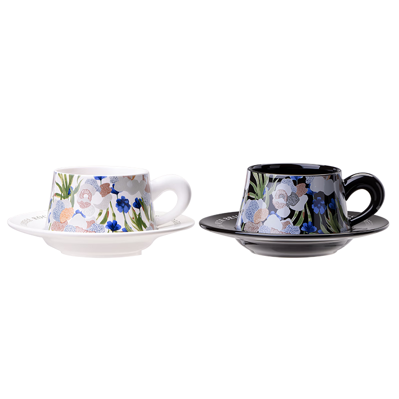 CLITON Iris Ceramic Coffee Cup and Saucer Set of 2 High-End Couple Mugs Wedding Gift Box Set