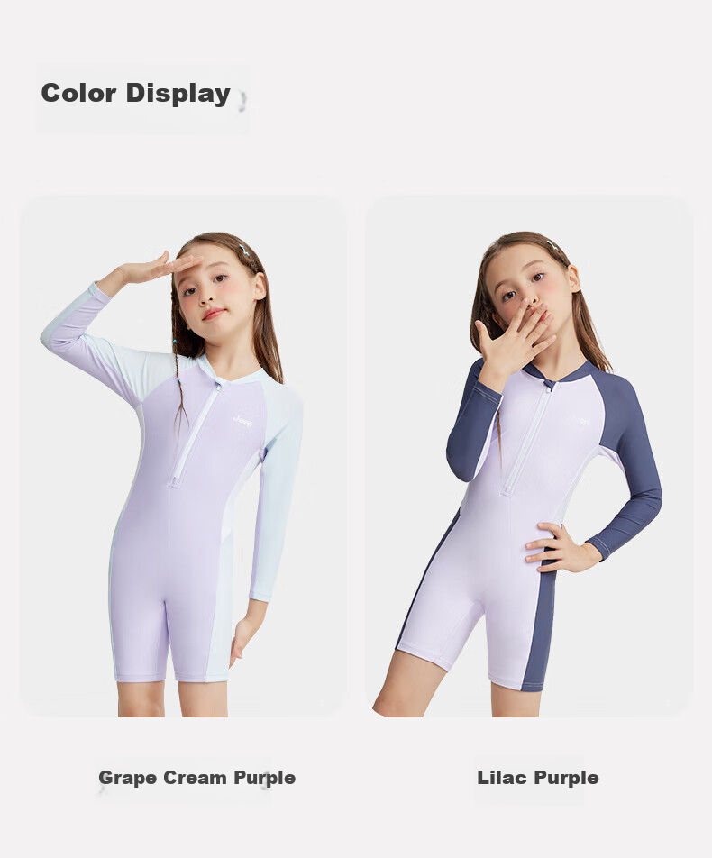 Jeep Children's Swimsuit One-Piece Professional Training Swimwear for Girls, Hot Spring Bathing Suit for Older Children, Lilac Purple, Size 150 5