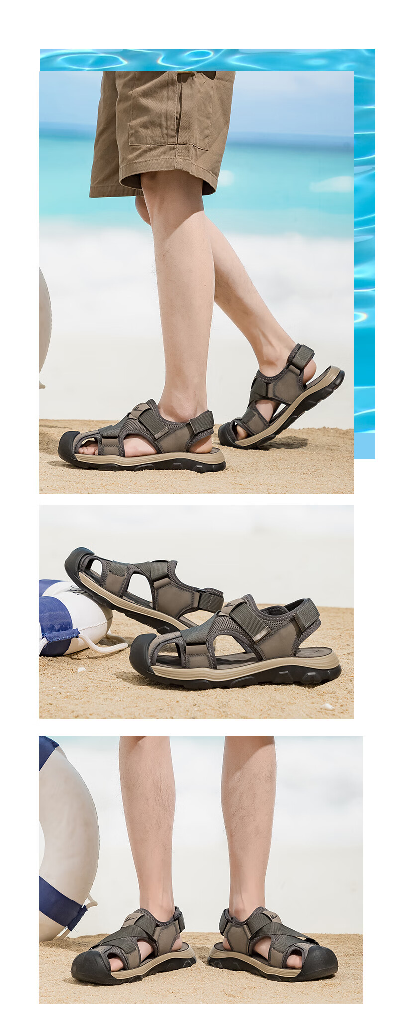 Warrior Official Sandals for Men, Summer Closed-Toe Beach Shoes, Outdoor Stream Tracing Shoes, Men's Hole Shoes, Hollow Breathable Shoes for Me 2