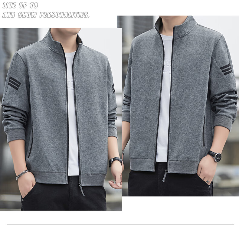 Romon Men's Jacket Spring Business Casual Simple Stand Collar Warm Sweatshirt Executive Outerwear Men's Q06 Black XL 19
