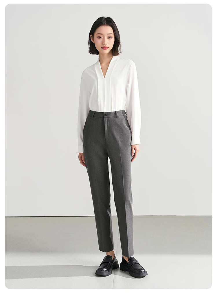 Bodexiaojie Navy Blue Suit Pants for Women, Professional Formal Wear, Interview Straight-Leg Trousers, Petite Cigarette Pants 28