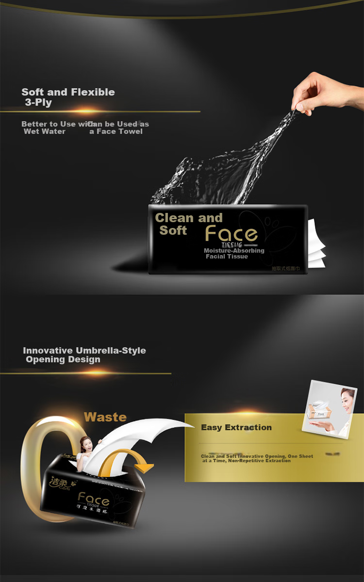 Jierou Facial Tissues, Black Face Cologne Scent, 3-Ply, 150 Sheets, 3 Packs, 16 Bundles (Large Size), BR060-01 Full Box 2