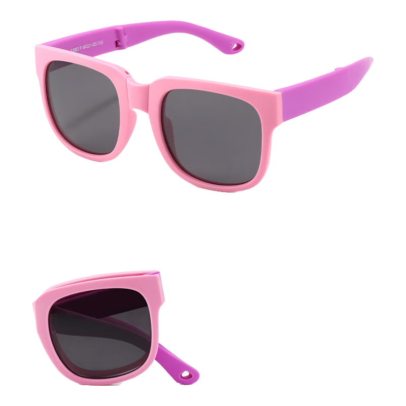 LOVECRAFT Children's Foldable Square Frame - Pink Frame with Purple Legs (Ages 3-7), Portable Sunglasses, Baby UV Protection Glasses