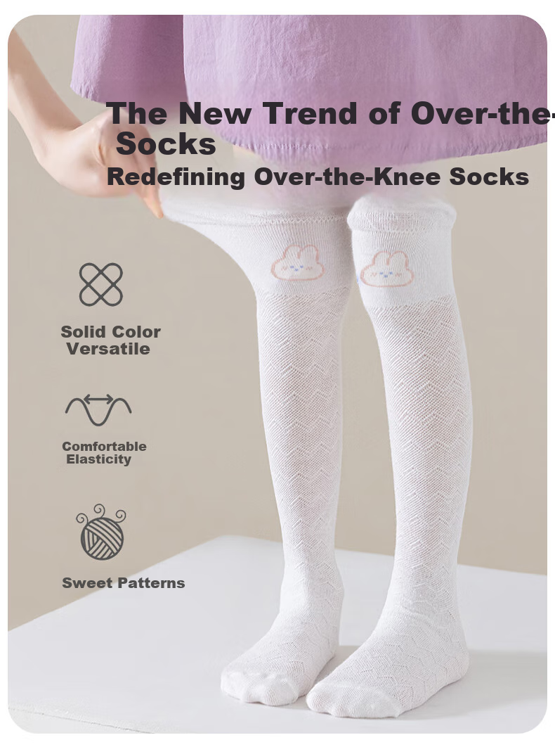Aibaoshi Children's Socks, Summer Thin Style, Girls' Knee-High Socks, Non-Binding, Baby Mosquito-Proof Socks, 2-Pack, One Size Fits All T136 2