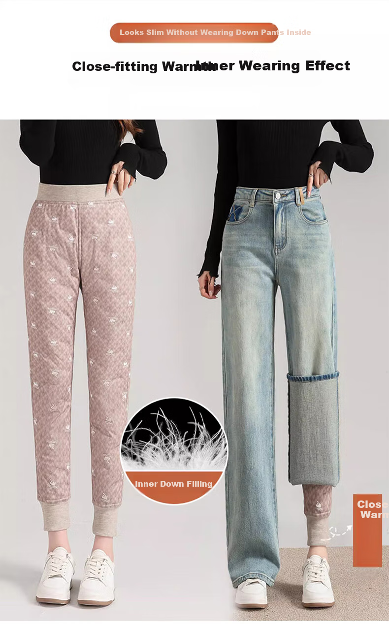 Langsha Women's Inner Fleece-Lined Pants for Winter, Non-Bulging, Thickened, Lightweight, Cold-Resistant, Warm White Duck Down Inner Lining Thermal Underwear 8
