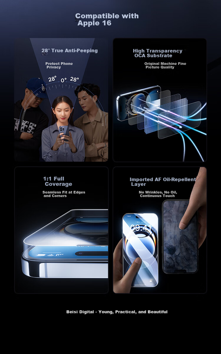Baseus [Corning Film], Suitable for Apple 16 Pro Privacy Screen Protector, IPhone 16 Pro Tempered Glass Film, Dust-Proof, Shockproof, Anti-Fingerprint, Anti-Peeping, 28° Enhanced Versio 2