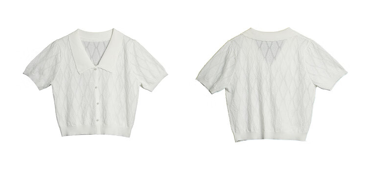 Olrain White French Style Hollow Knit Pullover Women's Summer Tweed Top White S 20