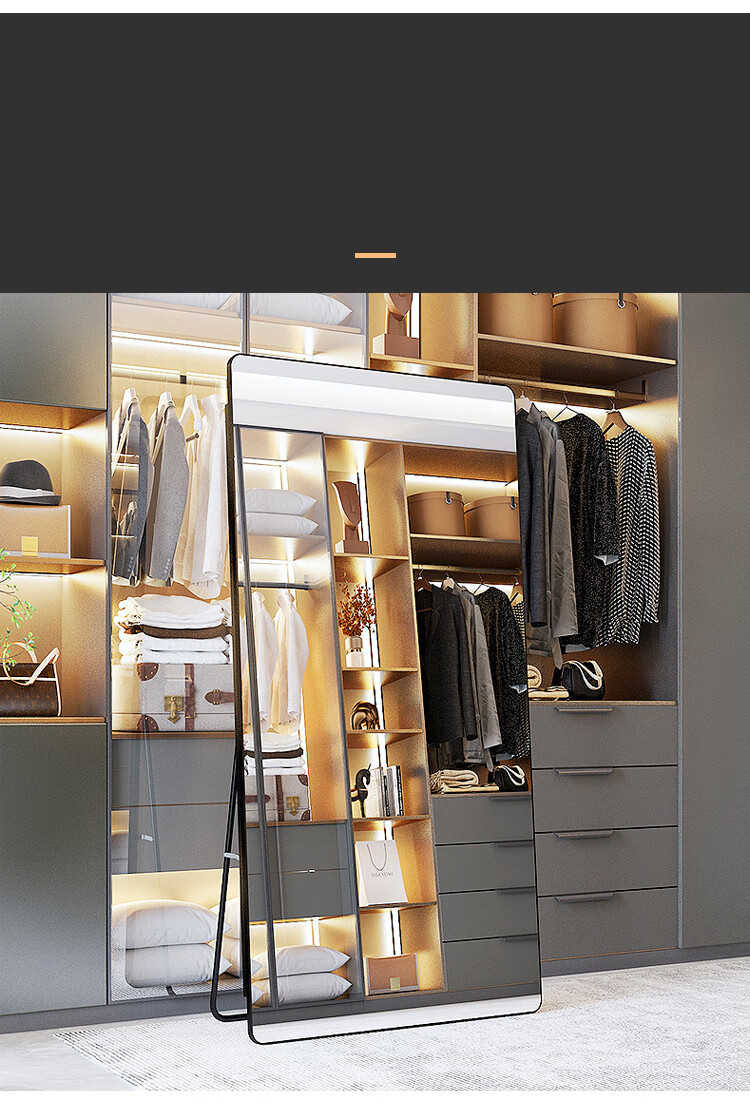 Huakai Star Full-Length Dressing Mirror Floor Standing Wall Mounted Mirror for Home Bedroom Clothing Store Fitting Room JY89 Black 146*36cm 9