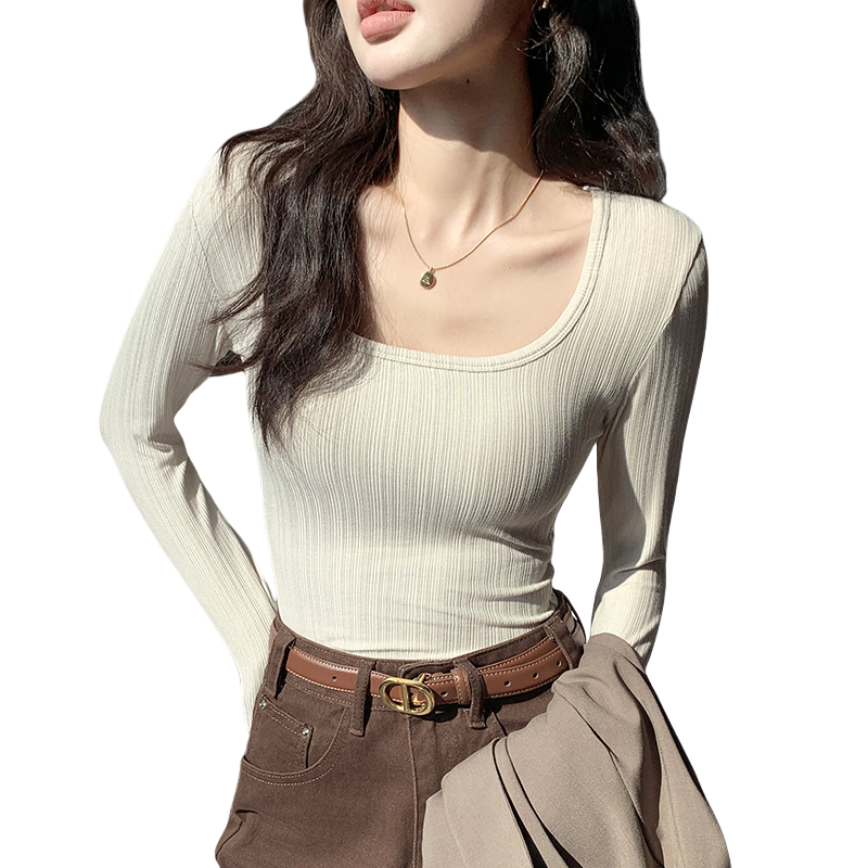 LangSha Women's Slim Fit U-Neck Long Sleeve T-Shirt Autumn 2025 New Stylish Basic Top